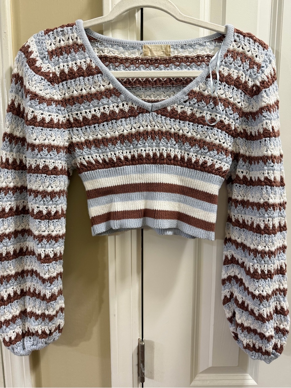 Altar'd State Blue & Brown Striped Crochet Crop Top